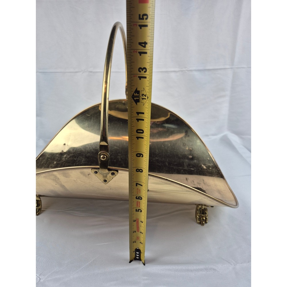 Vintage Brass Fireplace Log Holder Lion Paw Feet Movable Handle Hearth Decor - Picture 6 of 7